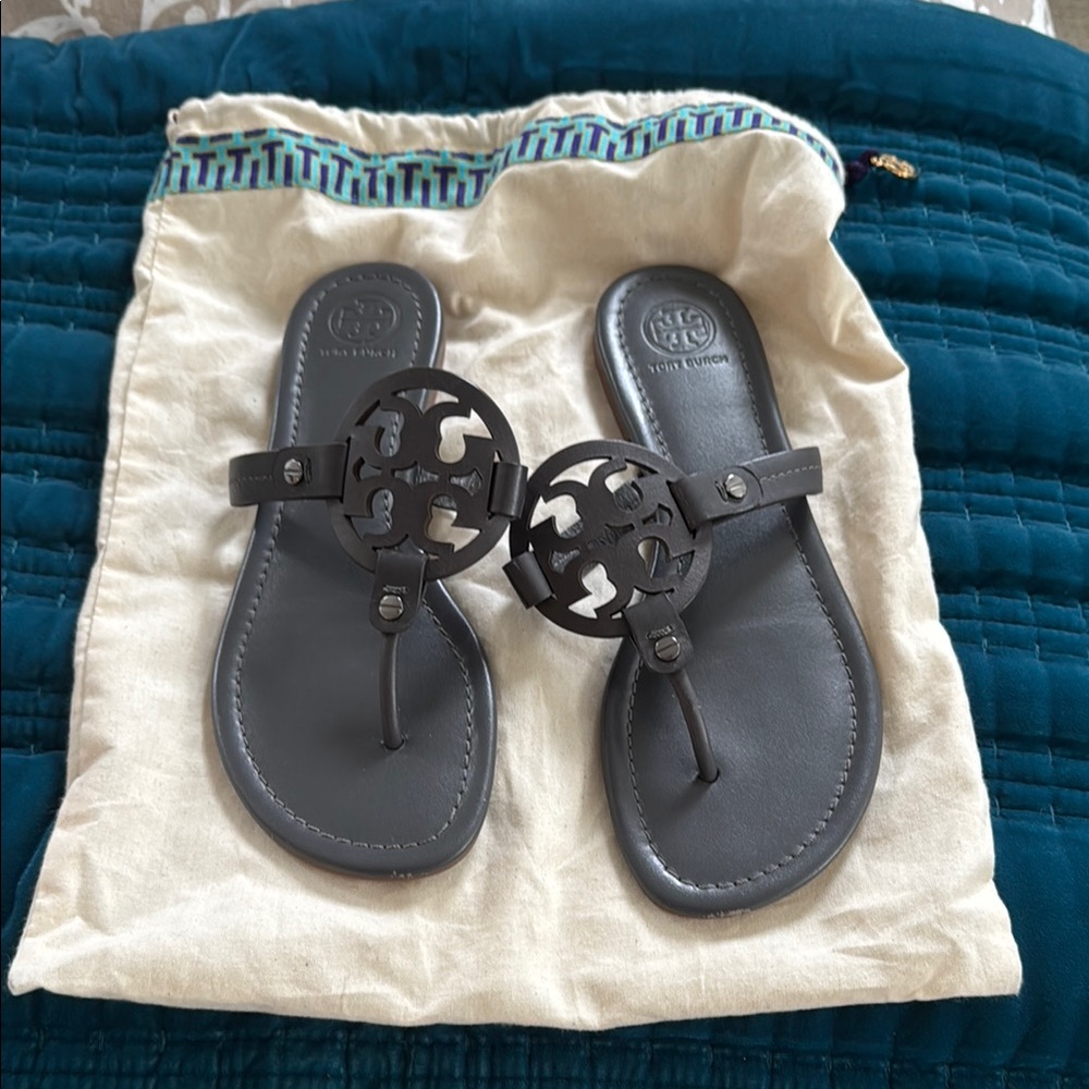 Tory Burch Dark Gray Leather Sandals